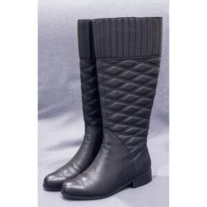 Vaneli Women's black quilted‎ knee-high boots sz 4M Zip block heel equestrian